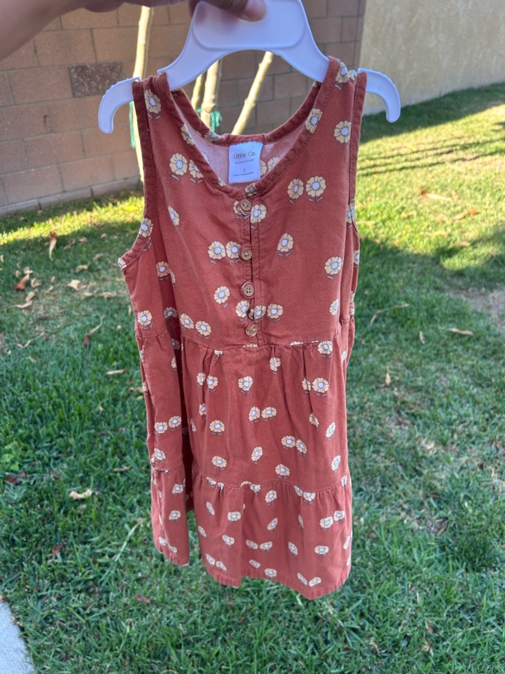 Little Co. Girls' Rust Floral Tiered Casual Dress